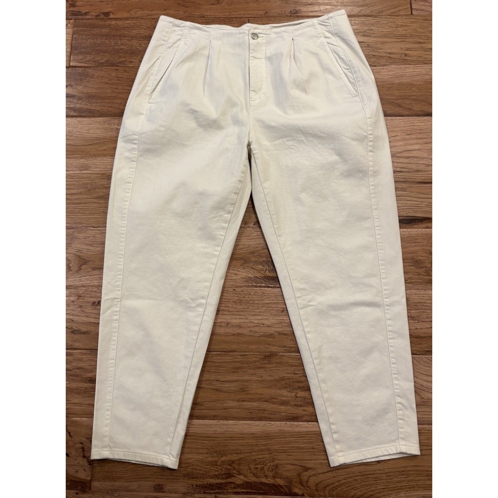 Eileen Fisher Pant Tapered Organic Cotton Pleated Ankle Length White Women's 16